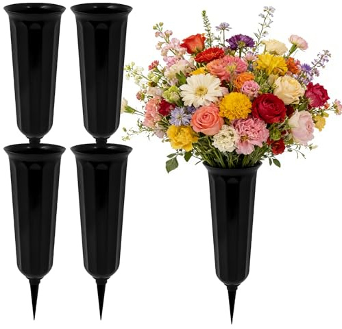 4 jarrones para tumbas con pinchos, soporte de plástico para tumbas, macetas conmemorativas, decoración de tumba para lápida de cementerio