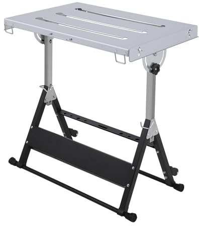Welding Table, 76x51cm Portable Folding Workbench with 4 Lockable Wheels, 160kg Load Capacity, 3 Adjustable Tilt Angles, Heavy Duty Steel Mobile Workbench for Garage Workshop & DIY Projects