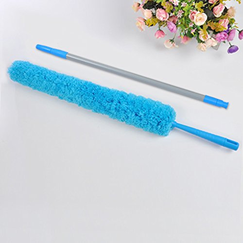 Good Grips Microfibre Duster with Extension Pole Reach 57.6 - 77.6, Bendable, Extendable, Fluffy Feather Duster, Long Handled Duster for Interior Roof, Ceiling Fan - Wet or Dry Use Blue