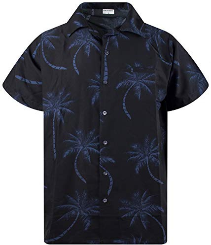 King Kameha Funky-Hawaii-Hemd, Herren, Kurzarm, Palm-Shadow, Schwarz, L