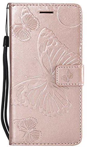 DENDICO Cover per Huawei P10 Lite, Pelle Portafoglio Custodia per Huawei P10 Lite Custodia a Libro con Funzione di appoggio e Porta Carte di Credito - Oro Rosa