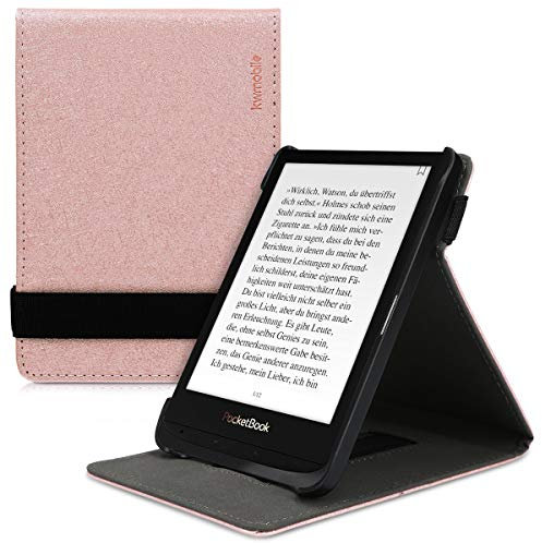 kwmobile Étui pour liseuse électronique Compatible avec Pocketbook Touch Lux 4/5/Touch HD 3/Color (2020)/ Vivlio Lux 5 - Étui Housse Rabat liseuse Simili Cuir Or Rose
