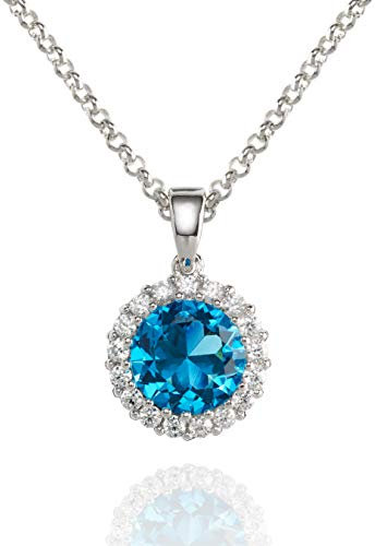 namana hellblauer Strahlenkranz-Anhänger mit Kette Damen, Silberhalskette mit Zirkonia in Hellblau, Halskette mit hellblauem Zirkonia, Damenkette, silberkette mit Geschenkbox