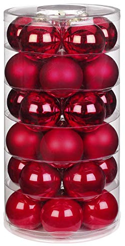 Inge Glas Weihnachtskugeln | Schöne Christbaumkugeln aus Glas | 30 Kugeln in Dose | Christbaumschmuck Weihnachtsbaumschmuck Weihnachtsbaumkugeln (Ruby Red | rot Glanz/matt)