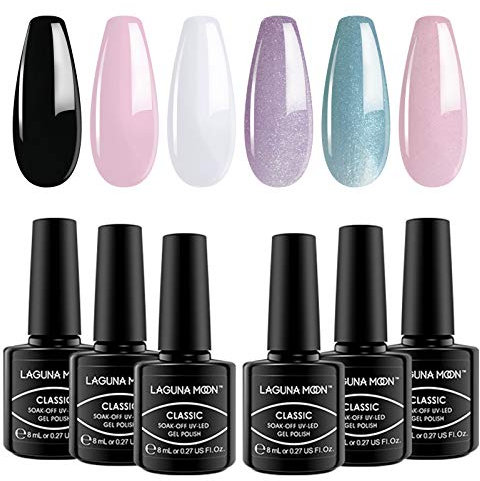 Lagunamoon Gel Nail Polishes Set 6pcs Gel Nail Colors Soak off Gel Polish Manicure DIY Home Nail Gel Kit