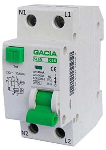 Differential mit Überstromelement - RCD - Differentialsicherung - SL6N - B20-1 Phase - 1P+N - 30mA - Typ AC - Schützt vor Stromschlag