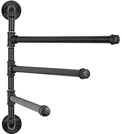 SHUGUANG Handtuchhalter mit 3 Drehung Arme Eisen Metall Handtuchstange Schwarz Industrie Stil Wandmontage Badetuchhalter für Hause Büro Shop Restaurant, Schraubmontage