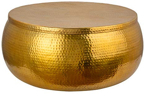 invicta INTERIOR Handgefertigter Couchtisch Orient Storage 70cm Gold Hammerschlag Design mit Stauraum Tisch Wohnzimmertisch
