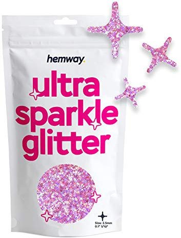 Hemway Ultra Sparkle Glitter - Four Point Star | Pink Holographic Metallic Flake Sequins for Resin & Epoxy Crafts | Craft Supplies for Tumblers, Festival, Face, Body, Eye & Nail Art Decoration | 50 g
