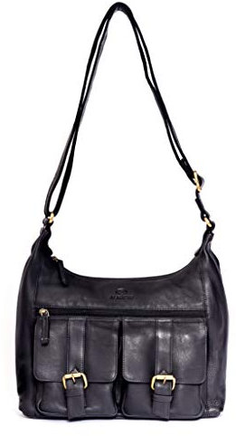 ALMADIH Premium Leder Damentasche Umhängetasche LARA SCH - Ledertasche Handtasche Schultertasche Henkeltasche Businesstasche Shopper Freizeittasche Hobo Tragetasche große Tasche (LARA schwarz)