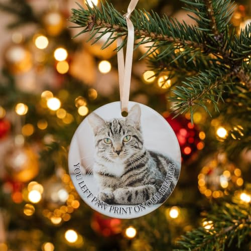 Personalised Pets Dogs Cats Photo Christmas Bauble Ceramics Ornaments | Xmas Tree Decor Hanging Sign Santa Keepsake Gifts Animal Lover-YOU LEFT PAW PRINT ON OUR HEARTS