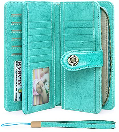 SENDEFN Geldbörse Damen Leder Portmonee Gross Frauen Clutch RFID Schutz Blocking große Kapazität Lang Geldbeutel mit 24 Kartenfächer und Portemonnaie Abnehmbare Handschlaufe