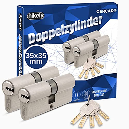 GERCAR Pro 70 mm Schließzylinder 2 Profilzylinder 35/35 gleichschließend Massiver Zylinderschloss Türschloss - aus Messing Vernickelt - inkl. 10 Schlüssel - Wendeschlüssel - A:35 B:35-2er Set