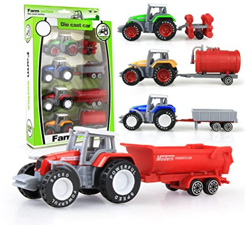 HUSHUI 4 Stück Legierung Traktor Spielzeug Set Engineering Auto Modell Bauernhof Fahrzeuge Spielzeug Traktoren Auto Spielzeug Kinder Kinder