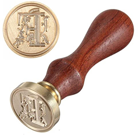 Anawakia Siegelstempel Vintage-Stil Wachs Siegelstempel Siegel Set A-Z Dekorativer Siegel Petschaft Holzgriff Brief 26 Buchstaben DIY Holz Wachs Siegel Stempel 1 Stück (F)