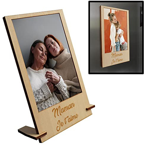 Zinello Design - Marco de fotos personalizado de madera imán para nevera o con soporte para colocar para regalar a tu madre | Foto formato estándar 10 x 15 cm | Portafotos magnético. Idea de regalo