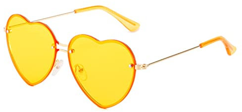 YOJUED Herz Sonnenbrille mit Metall Frame Candy Color Sunglasses Love Heart Herzbrille für Damen Mädchen (Gelb)