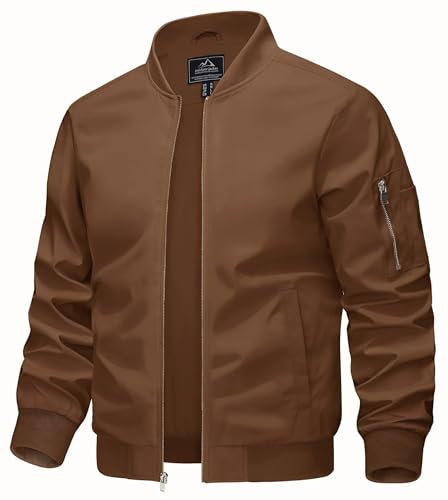KEFITEVD Jacket Décontracté Hommes Printemps Été Cargo Vestes Manteaux Coupe Vent avec Poches Zippées,Marron,L