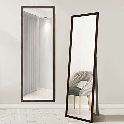 Spiegel in Voller Länge, Stehspiegel mit Brown Rahmen Zum Aufhängen und Bodenstehen, Großer Ganzkörperspiegel, Dekorativer Spiegel für Schlafzimmer, Wohnzimmer (40 x 150 cm, Rechteckig)