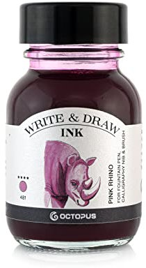 Octopus Write and Draw Ink 481 Pink Rhino, wasserfeste Tinte zum Schreiben und Zeichnen, Kalligraphietinte, lichtechte Zeichentusche für Füllhalter, pink, 50 ml