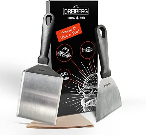 DREIBERG® Lot de 20 spatules XXL pour barbecue avec papier à hamburger – Spatules pour barbecue pour hamburgers Smashed Idéal comme presse à burger smashed pour plancha, teppanyaki et plaque de