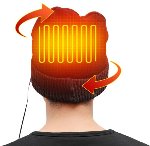 Warmhalende Strickmütze, Beheizbare Beanie mit USB-Ladung, weich, dick, Winter-Thermomütze