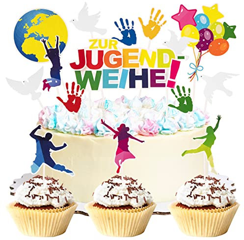 15 Stück Tortendeko Zur Jugendweihe Cake Topper Bunt Tortenstecker Papier Kuchendekoration zur Jugendweihe Jungen und Mädchen Jugendfeier usw.