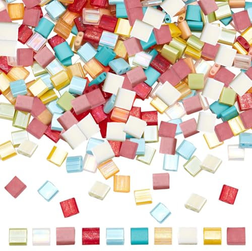 CREATCABIN 500 Stück Tila-Perlen 2 Löchern 10 Farben Quadratisch Glas-Rocailles Rechteckig Mini Undurchsichtig Kunststoffbehälter Basteln Armband Halskette Ohrring Schmuckherstellung 5x5mm