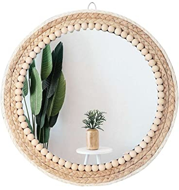 Poeme Boho-Wandspiegel, rund, 38,1 cm, rund, Rattan, dekorativer Hängespiegel für Schlafzimmer, Wohnzimmer und Badezimmer