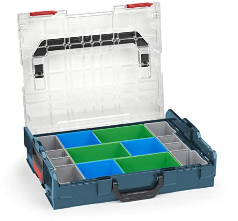 Sortimo Bosch L-BOXX 102 Kunststoff Werkzeugkoffer professional blau Deckel transparent mit Insetboxen-Set CD3 Sortierboxen für Kleinteile | ideale Kleinteile-Aufbewahrung System