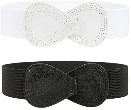 WERFORU 2 Stücke Damen Breit Elastischer Gürtel Frauen Stretchy Taillengürtel Mode Cinch für Kleider