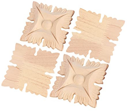 HOMSFOU 4 Stücke Holzige Schrank Holz Quadratisch Geschnitzte Applikation Kleiderschrank Floral Onlay Schrank Onlay Applikation Holzverkleidung Zubehör Holzaufkleber
