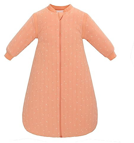 amo nenes Baby Sleeping Bag 2.5 TOG, Baby Autumn Winter Long Sleeve Sleeping Bag, 100% Cotton Baby Wearable Blanket, Detachable Sleeve, 0-6 Months (Orange)