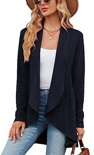 Saklifuo Cardigan da donna aperto davanti casual manica lunga leggero accogliente maglia cardigan maglioni spolverino, blu navy, XL