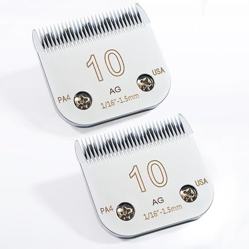 Lot de 2 lames de tondeuse professionnelles pour chien, 10 # 1,5 mm avec lame amovible compatible avec Oster Fit pour Andis Fit pour Wahl Conair A5 Model Series, tranchantes, dureté