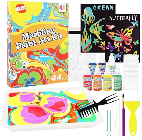 BLOT Peinture marbrée à l'eau pour enfants 7 Couleurs Ensemble de Peinture marbrée à l'eau Arts et Artisanat pour Filles et Garçons Creative Art Set de à la Main Peintures Jouet 6+ Ans