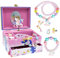 AdelDream Schmuckschachtel für Mädchen mit Musik (5 Schmucksets) 2 Ausziehfächer Schmuck BoxTochter und Lady Freund Geschenk Geburtstagsgeschenk(Zweilagiges Einhorn rosa)