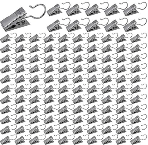 AIMEKE 120 Stück Vorhang Clips Gardinen Klammern mit Haken Metall Vorhänge Clip für Schlafzimmer Badezimmer Heimdekoration (Silber)