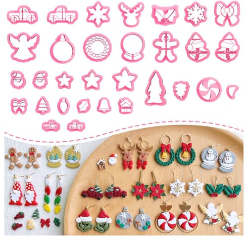 KEOKER Weihnachtliche Tonschneider, 31 Stück Weihnachts-Modelliermasse-Ausstechformen für Ohrringe, 31 Formen, Mini-Weihnachts-Ton-Ohrringe (alle 2)