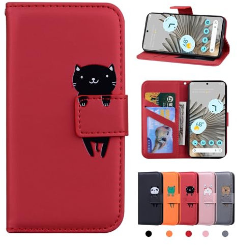 Rostsant Handyhülle für Google Pixel 8 5G Hülle PU Leder Brieftasche Tasche Stehfunktion Magnetic Closure Handyhülle für Google Pixel 8 5G Rote Katze