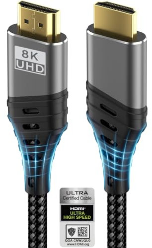 Cable HDMI,Cable HDMI 2.1 Ultra 48Gbps HighSpeed 8K@60Hz 4K@120Hz 7680P eARC HDCP 2.2&2.3 DTS:X Dynamic HDR Dolby Atmos Cable Compatible con HDTV,Xbox,Mac,PC,Portátil,Monitor,Proyector,PS 5/4/3,2M