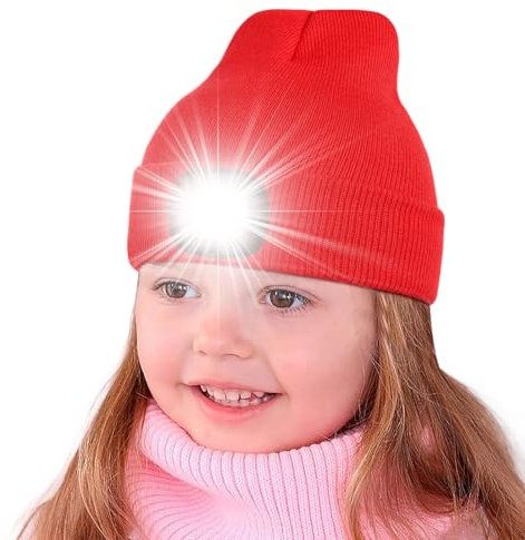 Danolt Mütze mit LED Licht Kinder Erwachsene 3 Lichtmodi, 5 LEDs Strickmütze Wintermütze Beanie Geschenke für Mädchen Jungen Frauen Männer