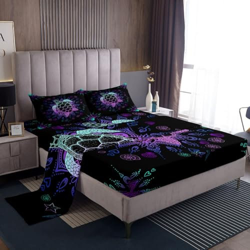Castle Fairy Bettwäsche-Set für Doppelbett, Boho-Stil, Mandala-Blumen, für Kinder, Teenager, Ozean, Reptilien, Wildtier-Bettwäsche-Set mit 1 Bettlaken und 1 Spannbetttuch mit 1 Kissenbezug