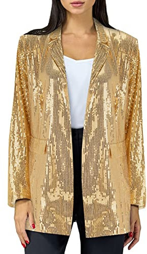 Fulidngzg Goldener Pailletten Blazer Damen Langarm Oversize Bolero Party Festlich Glitzer Cardigan Große Größen Bunt Sportlich Jacke