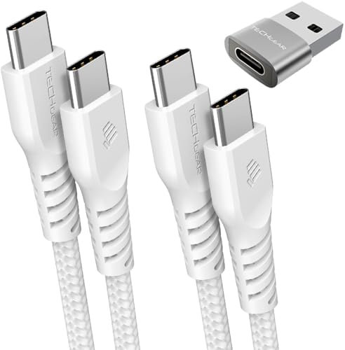 USB C to USB C Charger Cable 60W (1M+2M+Adapter) STRONG Braided C to C Cable Fast Charging Type C Data Lead Compatible with iPhone 15, iPad Pro 2022, MacBook Pro, Samsung S24/S23/A54/A14/A04s, Pixel 8