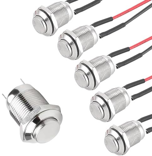 Alicer 5pcs 12mm Taster Schalter, Metall Drucktastenschalter, 12V Momentanen Druckschalter, EIN AUS Runde Marine Schalter, für hupen, Auto Runde Mini Drucktaster