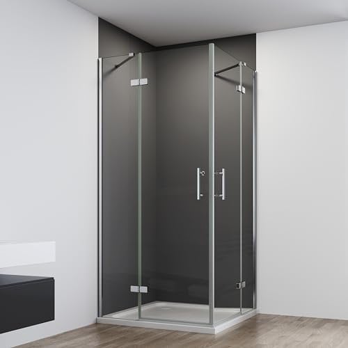 IMPTS Duschkabine Eckeinstieg 80X80cm Doppelt Falttür Falttürkabine Duschtür Duschabtrennung mit Diagonalen Sicherheitsstange 6mm ESG Glas Höhe 195 cm, OHNE Duschwanne und Ablaufgarnitur
