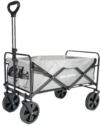 Kirkjubøur® Edda Faltbarer Bollerwagen 90 x 52 x 55 cm, Handwagen für bequem Transport mit 100 Liter Volumen, belastbar bis 110 kg und 360° drehbaren Vorderreifen (Grau)