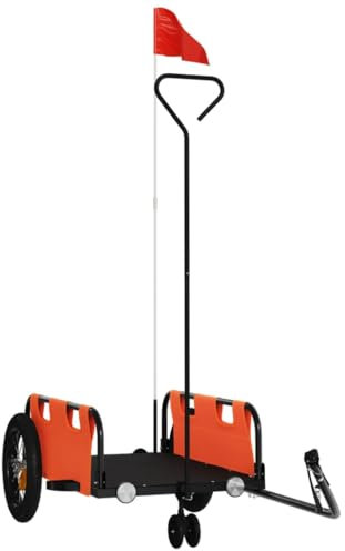 vidaXL Fahrradanhänger, Fahrrad Lastenanhänger mit Sicherheitsflagge, Transportanhänger mit Deichsel, Radanhänger Handwagen, Orange Oxford-Gewebe Eisen