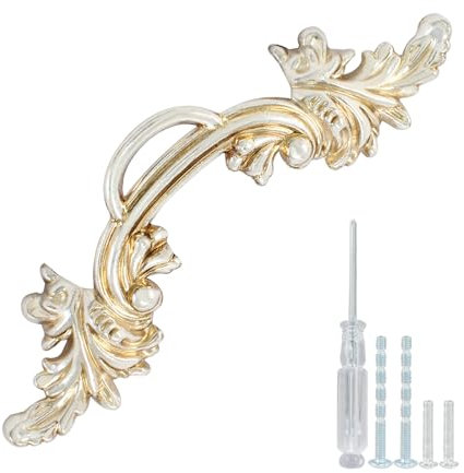 Biaungdo Schrankgriffe im Vintage-Stil, Shabby-Chic-Stil, europäischer Stil, Kommodengriffe, Vintage-Möbelgriffe für Kommoden, Schubladen (5,4 cm Lochmitte, antikes Silber), 6 Stück